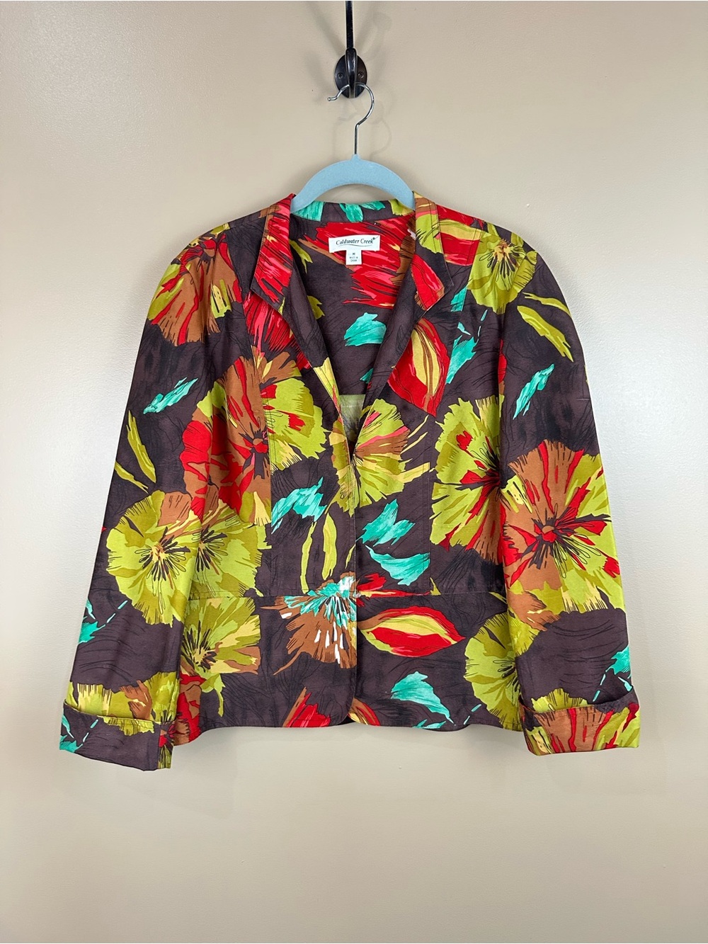Coldwater Creek 100% Silk Floral Blazer Jacket Brown Multicolor Artsy Boho M